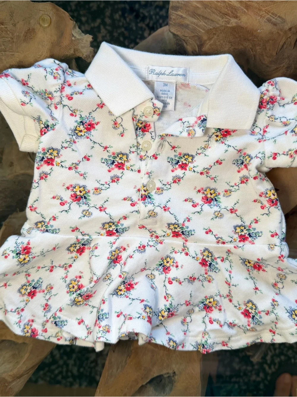 Ralph Lauren Girls' White Floral Polo Dress Set with Pink & Yellow Blooms